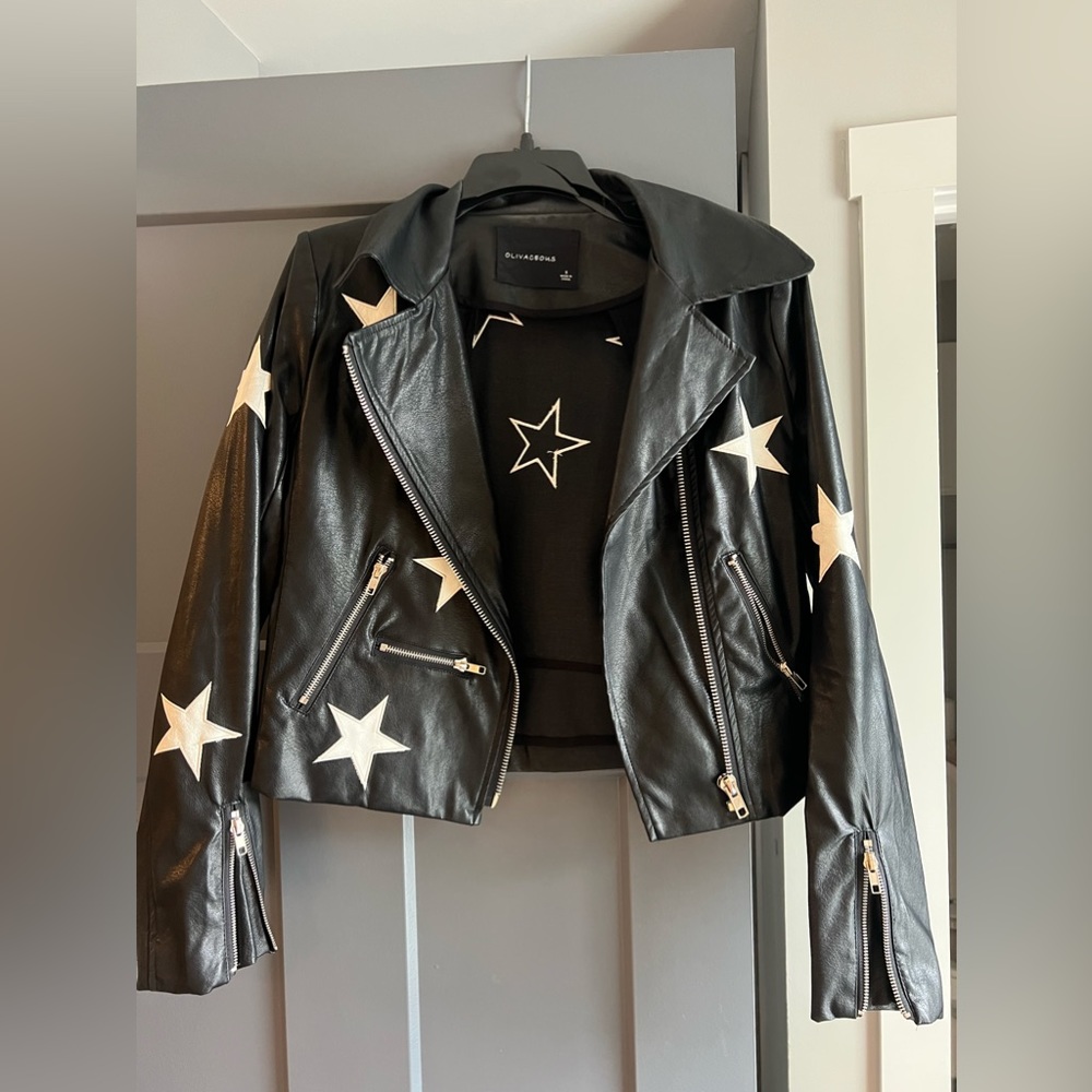 Faux leather stars moto biker jacket